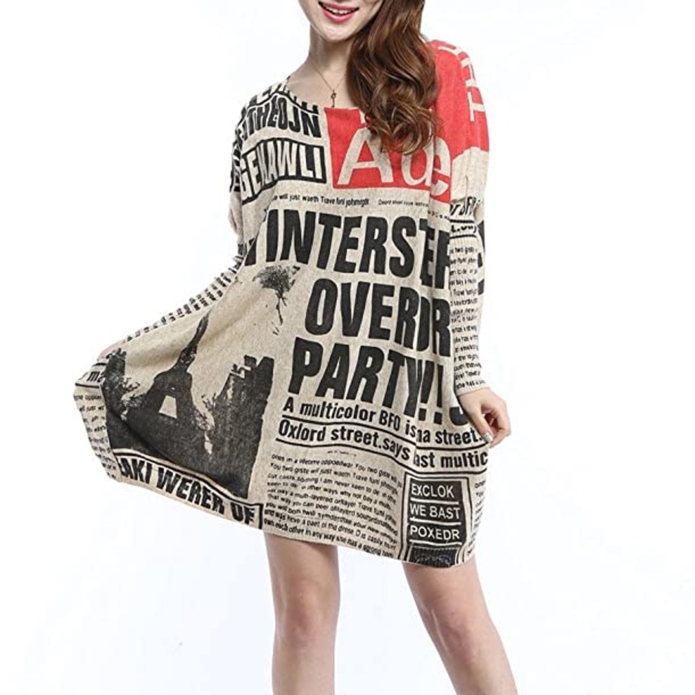 Tunic newspaper article one size fits all sweater